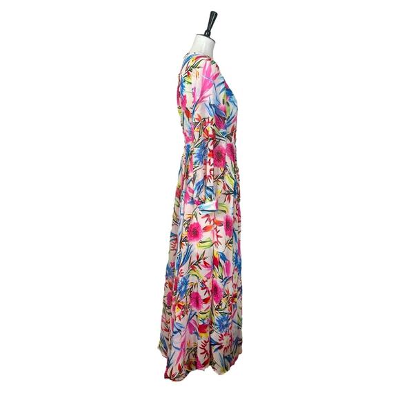 Haoduoyi Maxi Dress Wrap Top Long Sleeves Chiffon Floral Multi Women’s Size XL - Picture 3 of 11